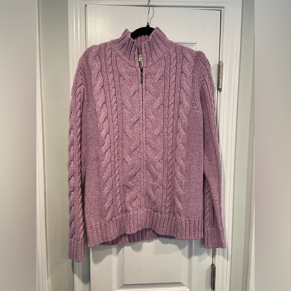 L.L. Bean Sweaters - L.L. Bean Size M Lavender Long Sleeve Cable Knit Full Zip Mock Neck Cardigan
